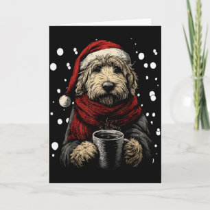 Jul Goldendoodle Tomtehatt Kaffe Älskare Roligt Kort