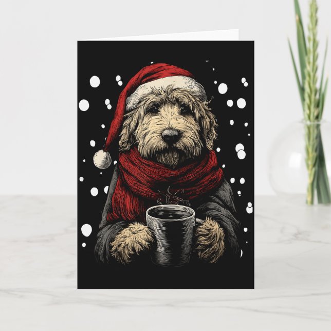 Jul Goldendoodle Tomtehatt Kaffe Älskare Roligt Kort (Framsida)