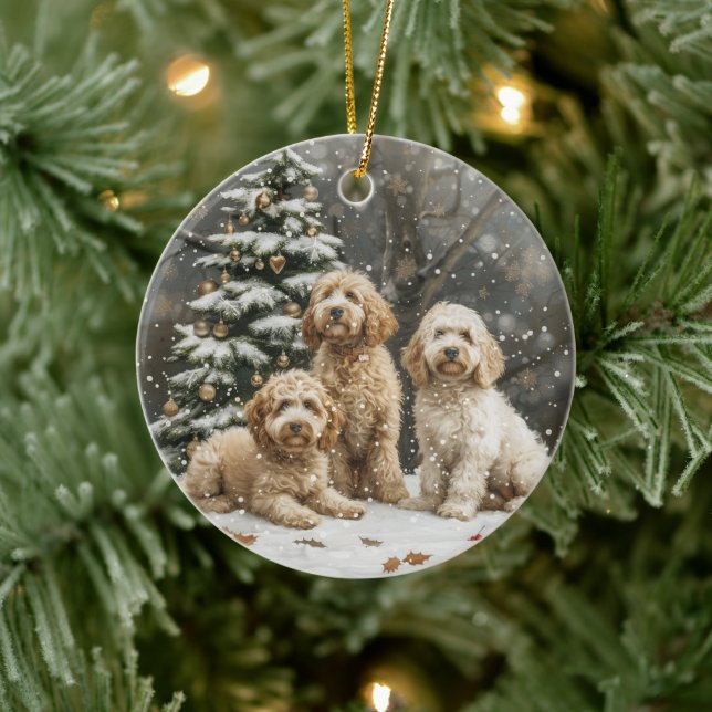 Jul Goldendoodle Valp Hundar Julgransprydnad Keramik (Träd)