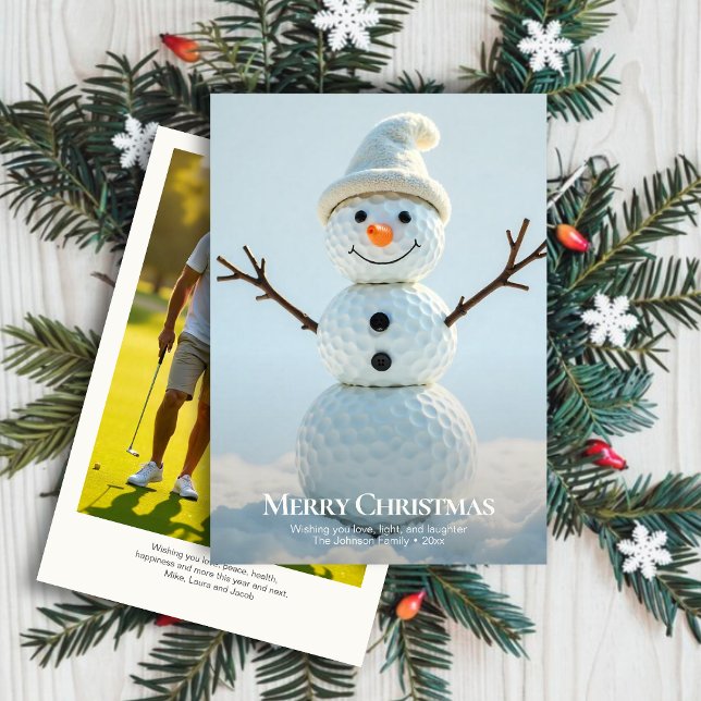 Jul Golf Boll Snögubbe ・ Familjefoto Julkort (Skapare uppladdad)
