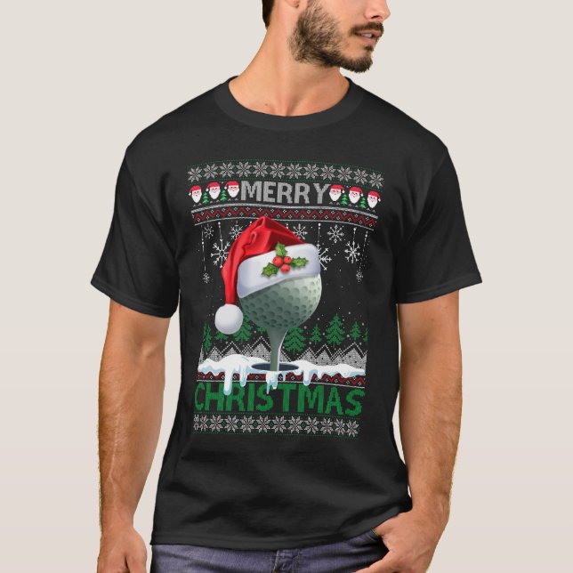 Jul Golf Santa Hat Golfer Funny Ugly Julafton Go T Shirt (Framsida)