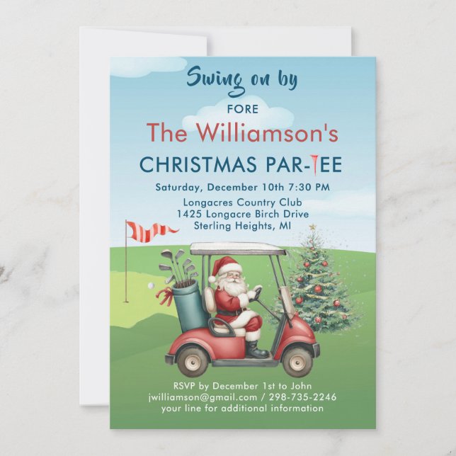 Jul Golf Tema Julfest Par-Tee Inbjudningar (Framsida)