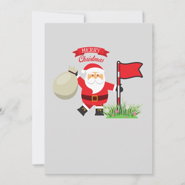 Jul-golfare med tomte håller golf-flagg julkort (Framsida)