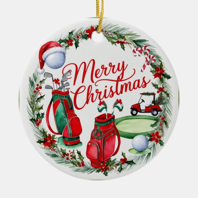 Jul Golfboll och väska  Julgransprydnad Keramik (Framsidan)