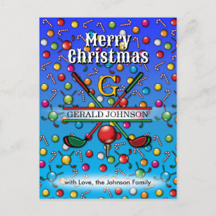 Jul Golfer Monogram Design Helg Vykort