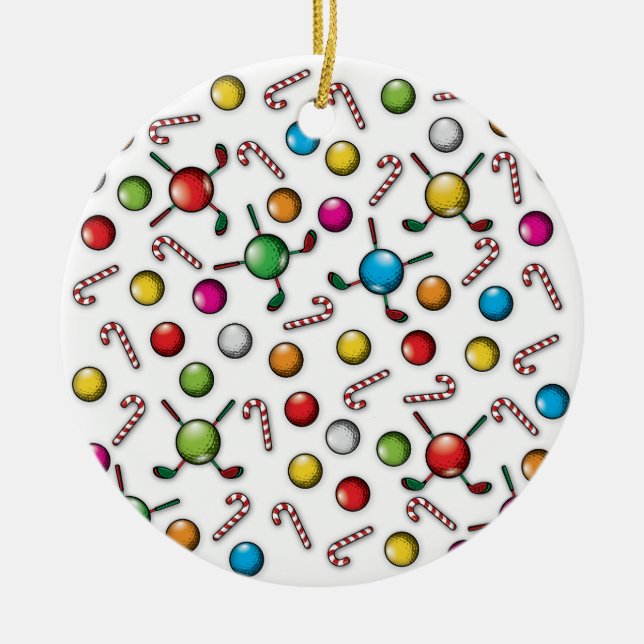 Jul Golfer Monogram Design Julgransprydnad Keramik (Framsidan)