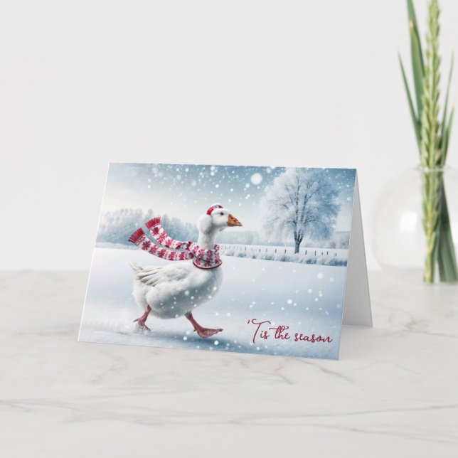 Jul Goose Walking i Snöflingor Kort (Framsida)