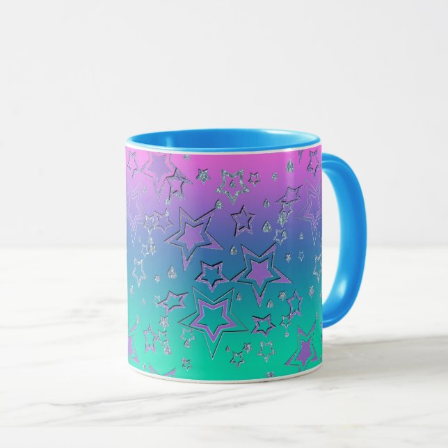 Jul gradient glitter glans konfetti stjärnor fu mugg (Framsida höger)