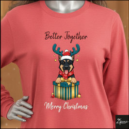 Jul Grafisk Illustration av Tysk Shepherd med Rena T Shirt