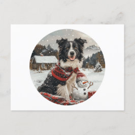 Jul Gräns Collie Hund Snögubbe Helg Vykort