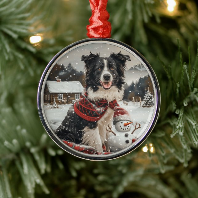 Jul Gräns Collie Hund Snögubbe Julgransprydnad Metall (Träd)
