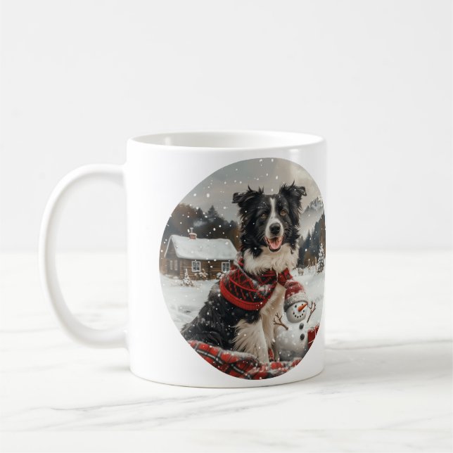Jul Gräns Collie Hund Snögubbe Kaffemugg (Vänster)