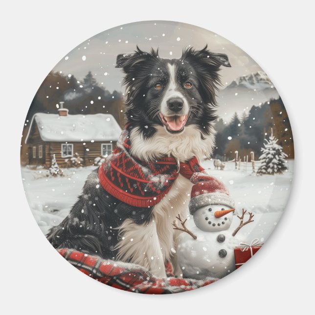 Jul Gräns Collie Hund Snögubbe Magnet (Framsidan)