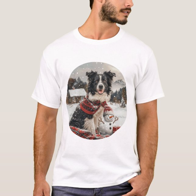 Jul Gräns Collie Hund Snögubbe T Shirt (Framsida)