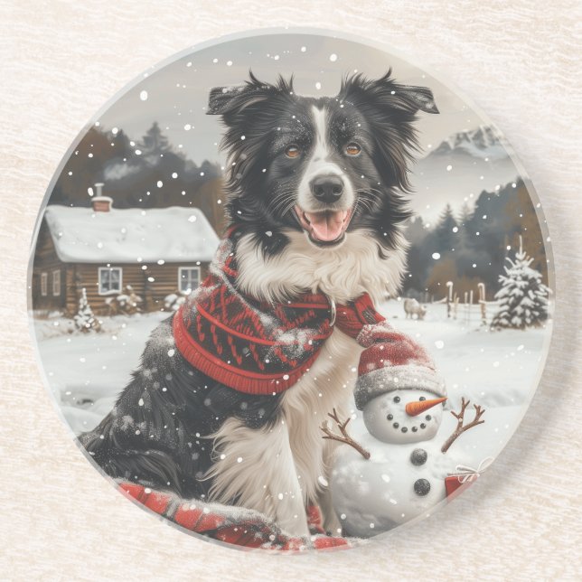 Jul Gräns Collie Hund Snögubbe Underlägg (Framsidan)
