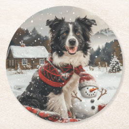 Jul Gräns Collie Hund Snögubbe Underlägg Papper Rund