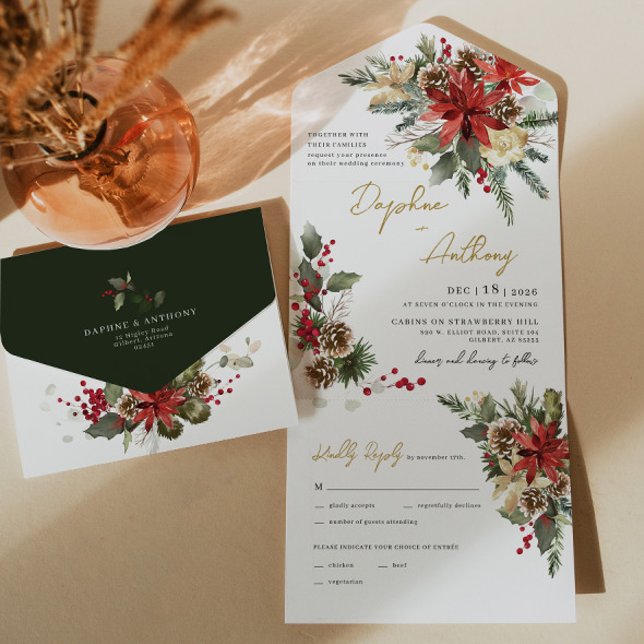 Jul Gräs Blommigt allt i en bröllopsinbjudan (All In One Wedding Invitation)