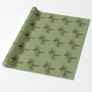 Jul Gräs Cones Grönt Grenar Träd Mönster Presentpapper