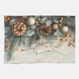 Jul Gräs Cones Holly Guld Ornaments Kökshandduk