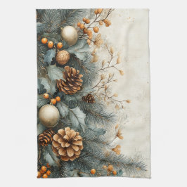 Jul Gräs Cones Holly Guld Ornaments Kökshandduk