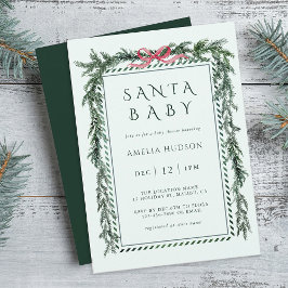 Jul Gräs Garland Santa Baby Shower Mint Blue Inbjudningar