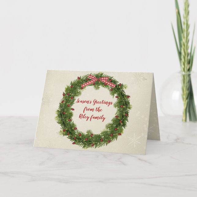 Jul-gräs-krans med rött ljus och båge kort (Framsida)