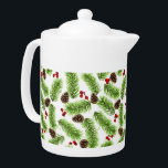 Jul Gräs Löv, Cones & Berries<br><div class="desc">Modern elegant grönt gräs löv,  pinekoner och röda bär på vitt. Idealisk för julsäsongen!</div>