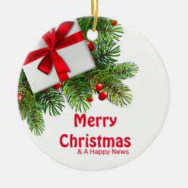 Jul Gräs med Träd med vit rött blå Julgransprydnad Keramik