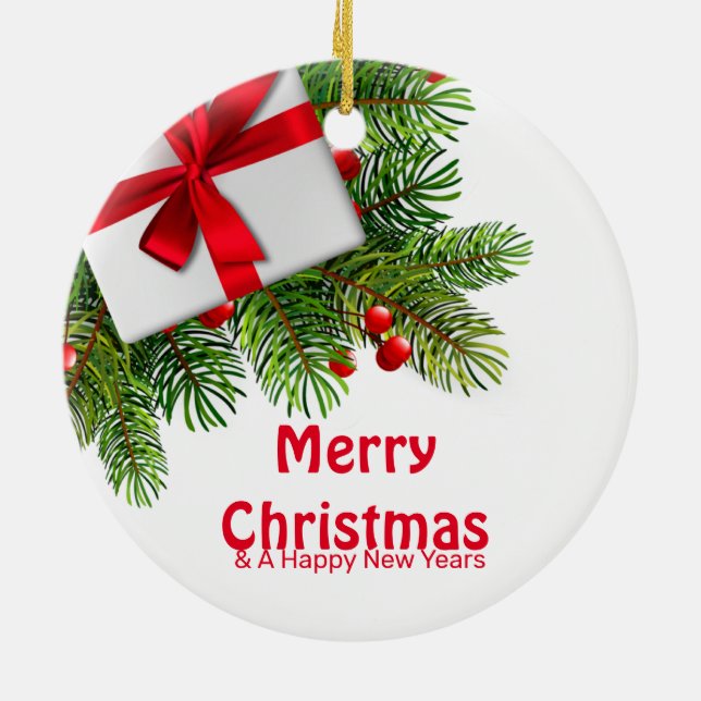 Jul Gräs med Träd med vit rött blå Julgransprydnad Keramik (Baksidan)