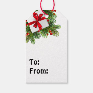 Jul Gräs med Träd med vit rött färgband Presentetikett