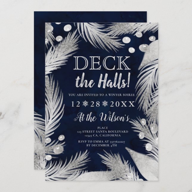 Jul-gräs mistletoe-silver-däck inbjudningar (Fram/baksida)