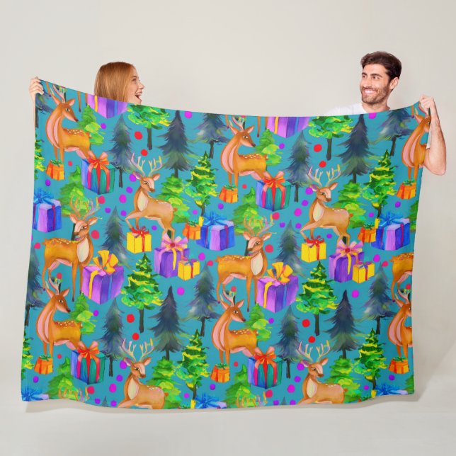 Jul gräs och hjort mönster fleecefilt (På plats)