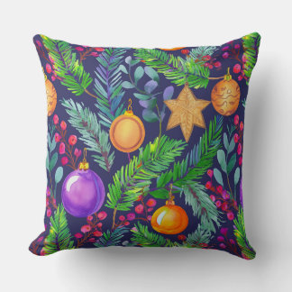 Jul gräs och prydnadsföremål lila mönster kudde