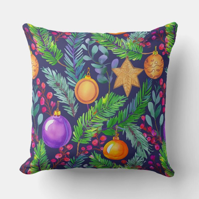 Jul gräs och prydnadsföremål lila mönster kudde (Framsida)