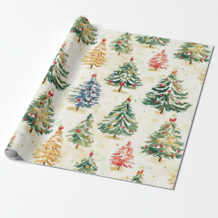 Jul Gräs Träd färgfläckig Mönster Presentpapper
