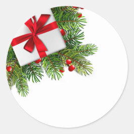 Jul Gräs Träd med vit färg Röd Runt Klistermärke