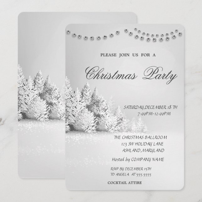 Jul-Gräs-Träd-skogen, Ljus-jul-Party Inbjudningar (Fram/baksida)