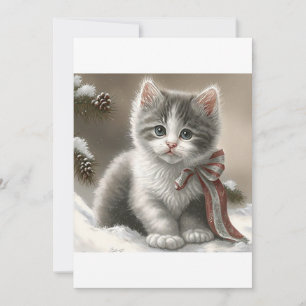 Jul Grått Kitten, Santa Cat T-Shirt Julkort