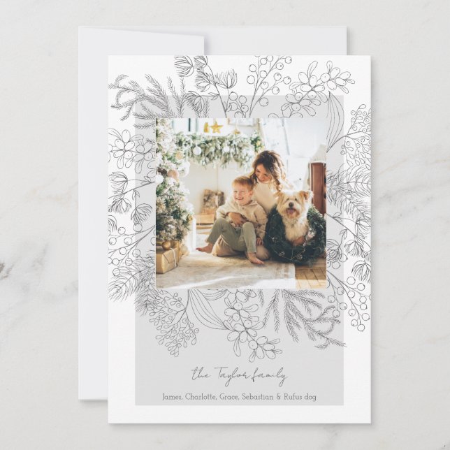 Jul Grått Winter Foliage Photo Ram Julkort (Framsida)