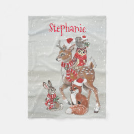 Jul Grått Winter Woodland Animal Hjort Namn Fleecefilt