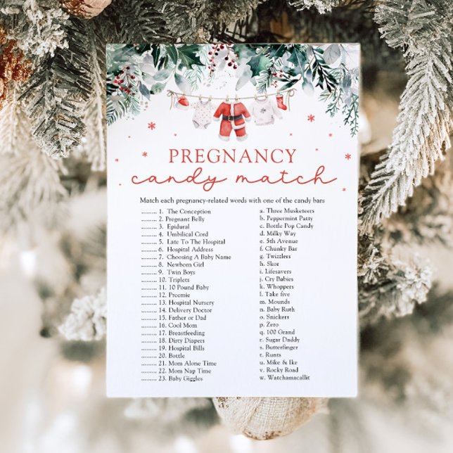 Jul Graviditets Godis Match Baby Shower Spel Inbjudningar (Watercolor Cute Christmas Pregnancy Candy Match Baby Shower Game )