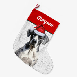 Jul Great dane Hund med Namn Woof Background Stor Julstrumpa