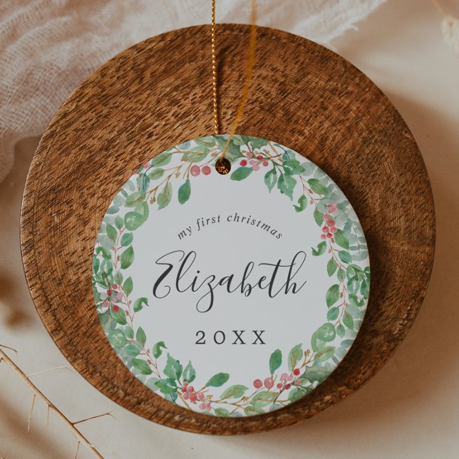 Jul Greenery Baby Första julfoto Julgransprydnad Keramik (Skapare uppladdad)