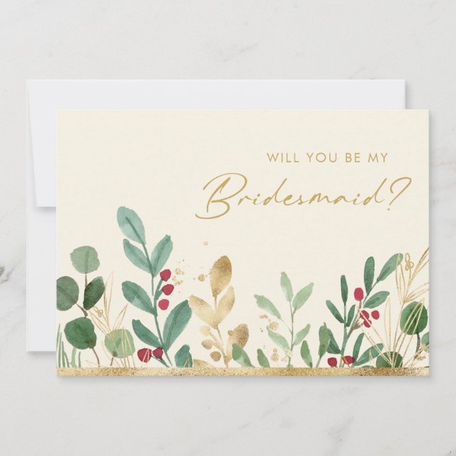 Jul Greenery | Cream Bridesmaid Frieri Inbjudningar (Framsida)