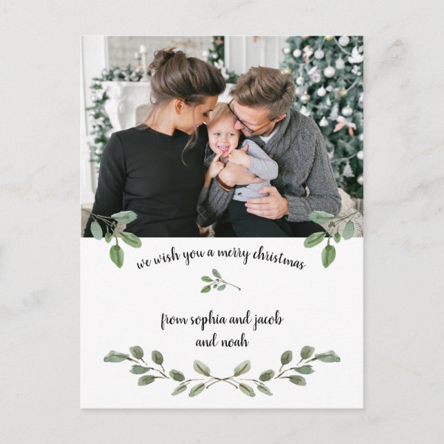 Jul Greenery | Enkel vattenfärg två foto Helg Vykort (Framsida)