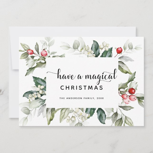 Jul Greenery | Red Berries Greeting Card Inbjudningar (Framsida)