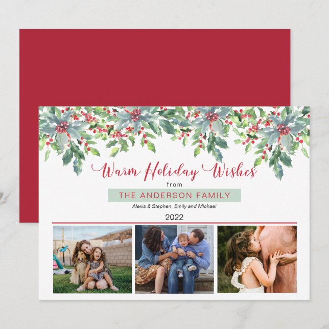 Jul Greenery Warm Helgdag Önskemål 3 Photo Julkort (Fram/baksida)