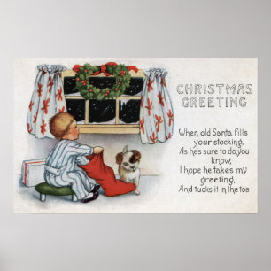 Jul GreetingBoy som gräver i strumpa Poster