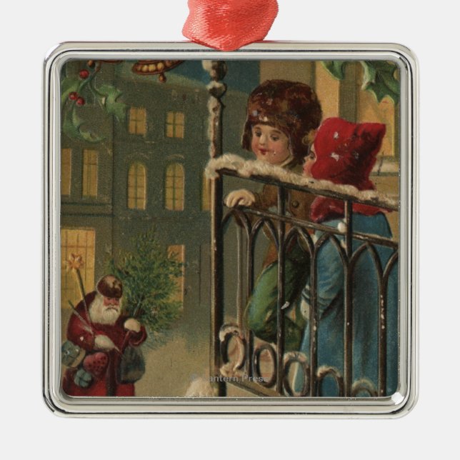 Jul GreetingKids som håller ögonen på Santa Julgransprydnad Metall (Framsidan)