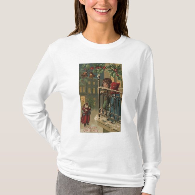 Jul GreetingKids som håller ögonen på Santa T-shirt (Framsida)